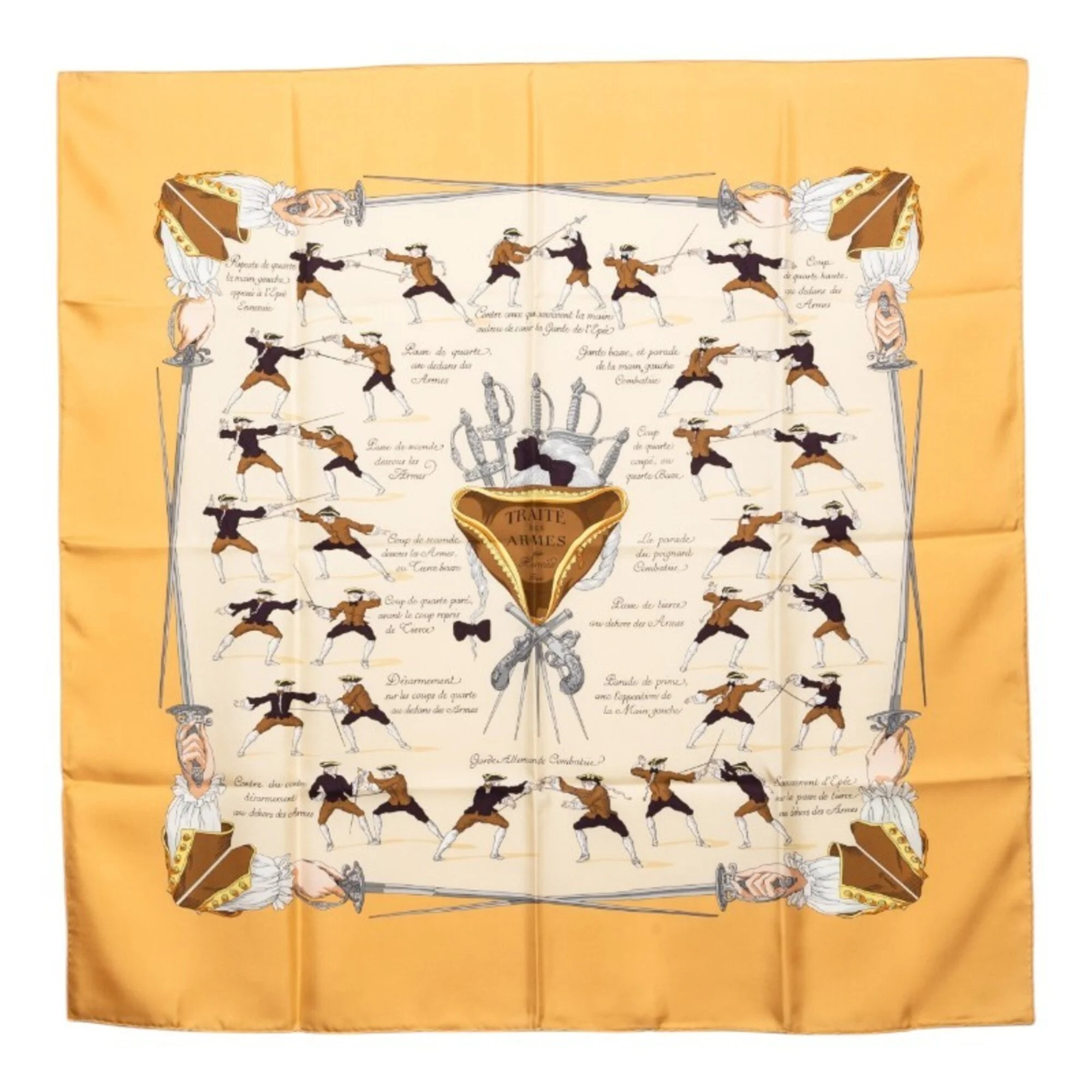 Hermes Carre 90 Fencing Traite Des Armes Scarf Muffler Beige Silk Women's Hermes